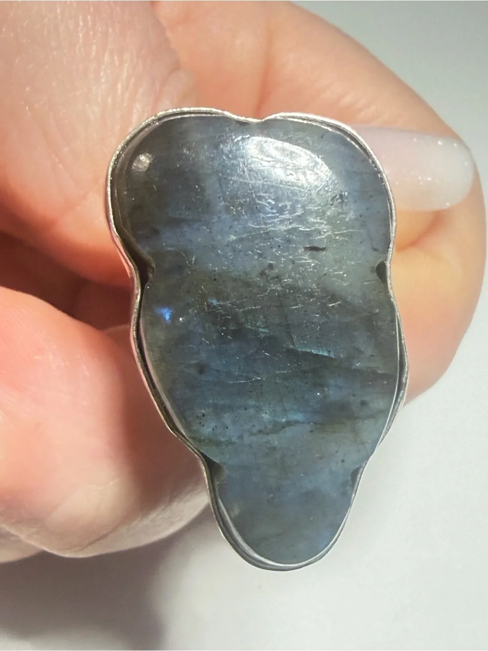 Labradorite Cloud Ring | Electric Blue Flash | Adjustable | 925 Stamped
